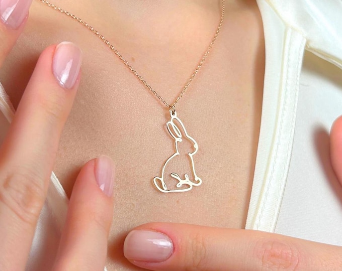 Gold Rabbit Necklace, Bunny Pendant, Minimalist Animal Jewelry, Cute Bunny Charm, Lucky Symbol Pendant, Dainty Gold Necklace, Gift for Her