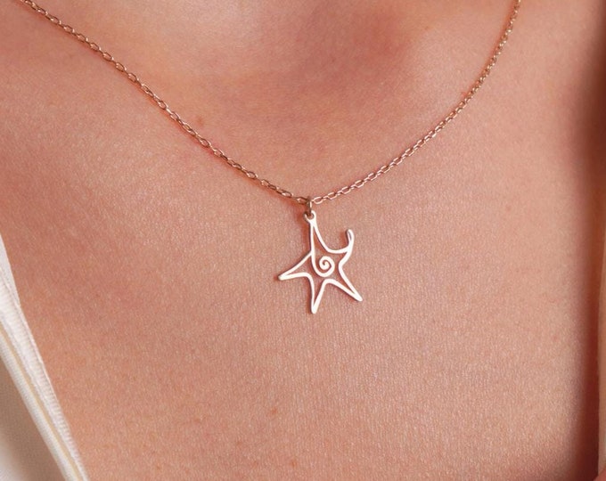 Starfish Necklace in 14K Gold, Minimalist Beach Pendant, Ocean-Inspired Jewelry, Gift for Sea Lovers, Christmas Gift, Beach Lover Necklace