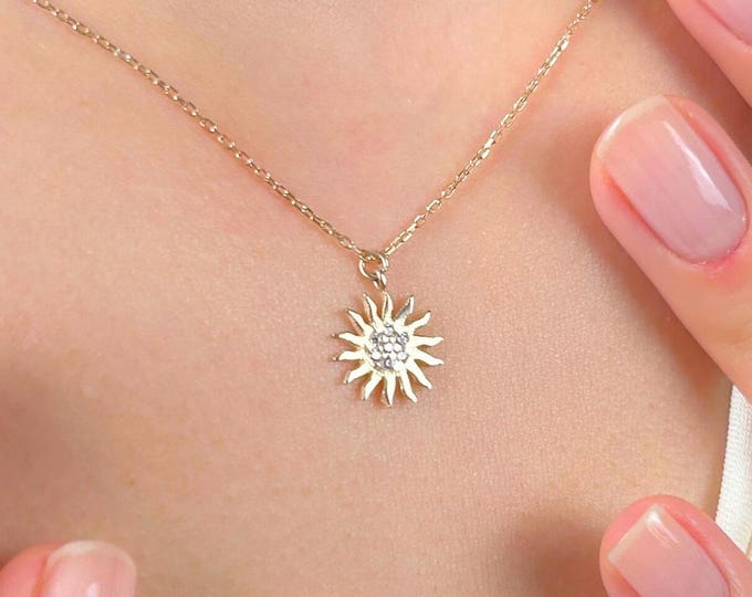 Gold Sun Necklace, Sunshine Pendant, Celestial Jewelry, Boho Sun Charm, Dainty Gold Necklace, Spiritual Energy Symbol, Sunburst Pendant Gift