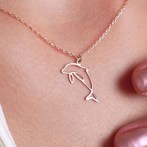 Dolphin Necklace, Minimalist Jewelry, Dolphin Pendant, 14K Solid Gold Fish Pendant, Gift for Sea Lovers, Gift for Her
