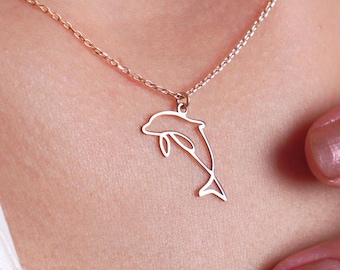 Dolphin Necklace 14K Gold Minimalist Ocean Jewelry Playful Pendant Gift for Sea Lovers & Christmas Her