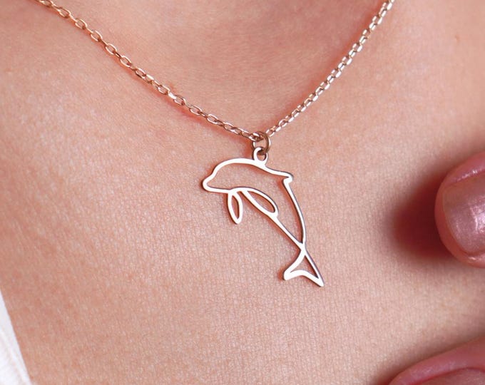 Dolphin Necklace 14K Gold Minimalist Ocean Jewelry Playful Pendant Gift for Sea Lovers & Christmas Her