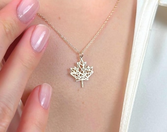 Maple Leaf Necklace in 14K Gold, Minimalist Gold Pendant, Nature Jewelry, Canada Gift, Dainty Leaf Charm, Fall Jewelry, Birthday Gift