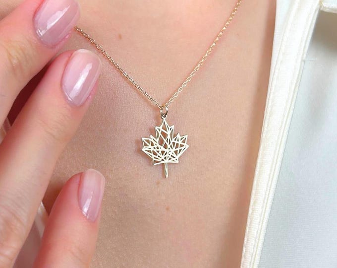 Maple Leaf Necklace in 14K Gold, Minimalist Gold Pendant, Nature Jewelry, Canada Gift, Dainty Leaf Charm, Fall Jewelry, Birthday Gift