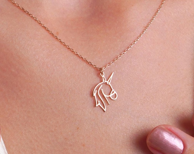 Unicorn Necklace 14K Gold Dainty Pendant Magical Minimalist Jewelry Whimsical Gift for Her, Bridesmaid Jewelry
