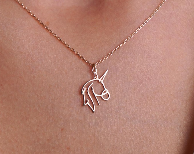 Unicorn Necklace, Gold Horse Pendant, Minimalist Animal Jewelry, Gift for Her, Minimalist Everyday Necklace for Women, Birthday Gift