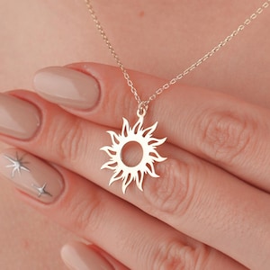 Sun Necklace • 14K Gold Jewelry • Solid Gold Necklace with Sun Symbol • Birthday Gift • Summer Jewelry • Dainty 14K Pendant • Gift for Her