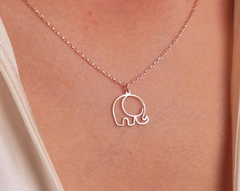Elephant Necklace in 14K Gold, Minimalist Animal Pendant, Symbol of Strength and Luck, Cute Gift for Her, Birthday and Christmas Gift