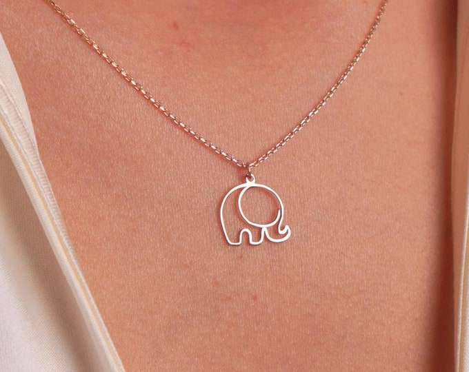 Elephant Necklace in 14K Gold, Minimalist Animal Pendant, Symbol of Strength and Luck, Cute Gift for Her, Birthday and Christmas Gift