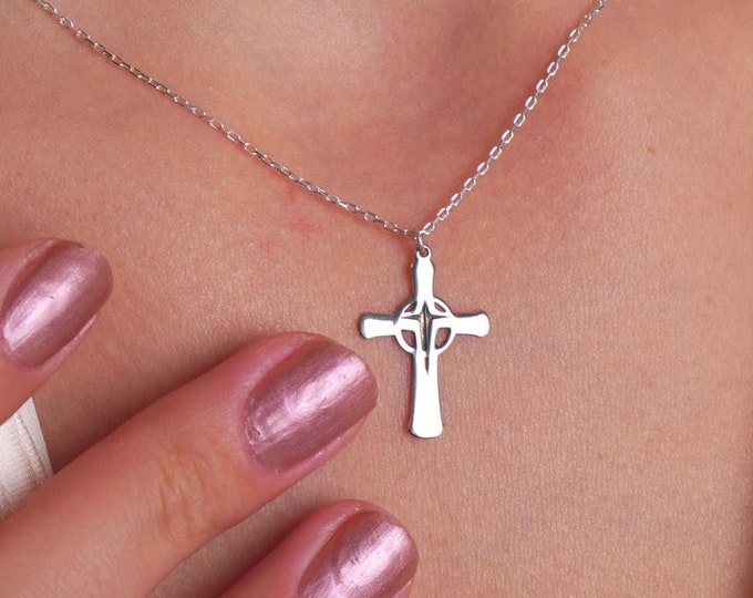 14K Gold Celtic Cross Necklace, Irish Heritage Christian Gift, Spiritual Faith Jewelry, Christmas Present for Men & Women