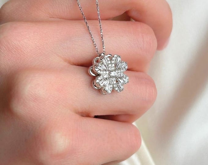 Flower Necklace Silver, Floral Pendant Gift for Her, Dainty Sparkling Charm, Elegant Jewelry Women, Birthday Gift, Anniversary Necklace