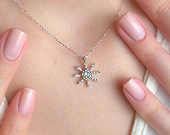 Sun Necklace Silver, Sparkling Sun Pendant Gift for Her, Radiant Charm Jewelry, Birthday Present Women, Sunshine Jewelry Minimalist Gift