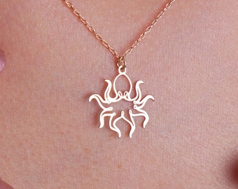 14K Octopus Necklace, Dainty 14K Gold Octopus Pendant, Ocean Design Necklace in 14K Solid Gold, Handmade Jewelry, Christmas Gift