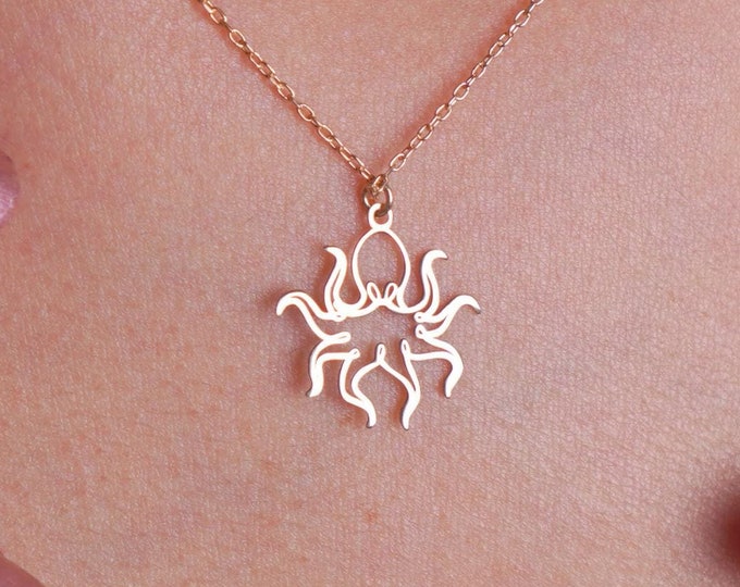 14K Octopus Necklace, Dainty 14K Gold Octopus Pendant, Ocean Design Necklace in 14K Solid Gold, Handmade Jewelry, Christmas Gift