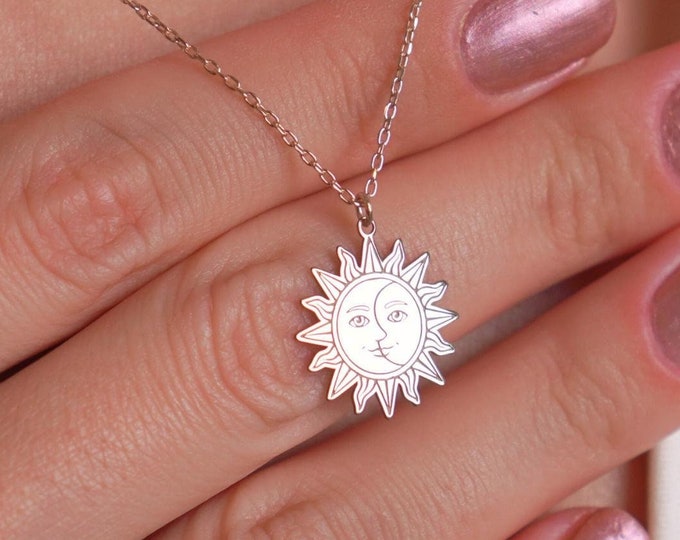 Sun Necklace 14K Gold Celestial Face Pendant Boho Spiritual Jewelry Gift for Sun Lovers Christmas Celestial Jewelry