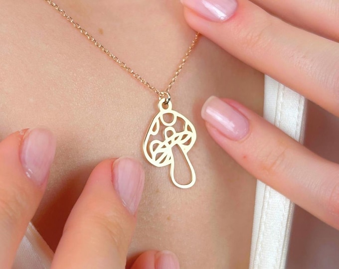 Mushroom Necklace, Nature Inspired Pendant, Minimalist Boho Charm, Mystical Jewelry, Cottagecore Necklace, Dainty Pendant, Gift for Her