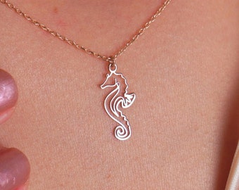Seahorse Necklace 14K Gold Minimalist Ocean Pendant Dainty Nautical Jewelry Gift for Beach Lovers & Her Christmas Present