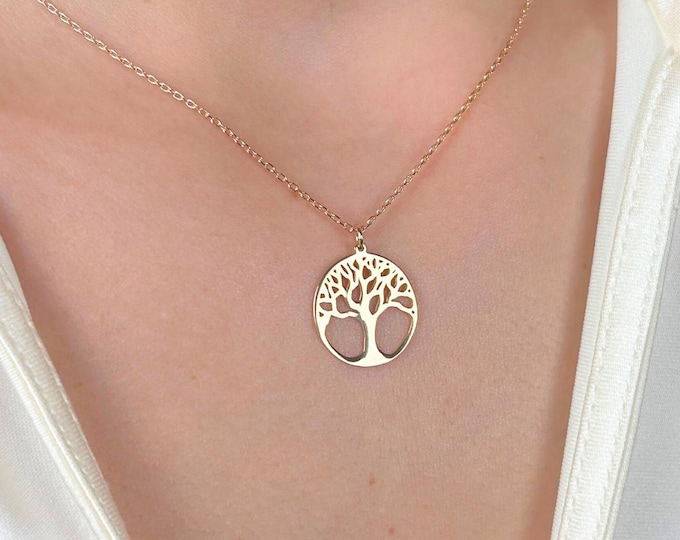 Gold Tree of Life Necklace, Spiritual Growth Pendant, Minimalist Nature Jewelry, Dainty Family Symbol Necklace, Meaningful Gift for Her