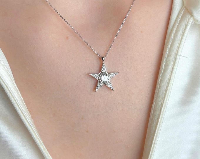 Star Necklace Silver, Sparkling Star Pendant Gift for Her, Dainty Elegant Charm, Birthday Gift Women, Celestial Jewelry, Minimalist Jewelry