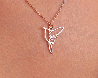 Hummingbird Necklace in 14K Solid Gold, Minimalist Bird Pendant, Symbol of Joy and Freedom, Nature-Inspired Gift, Christmas Gift