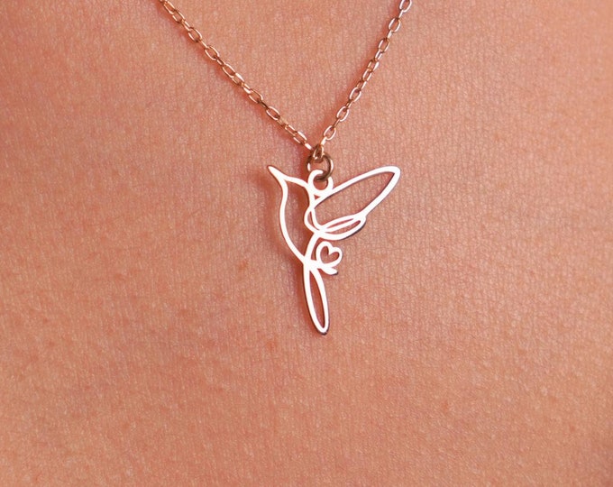 Hummingbird Necklace in 14K Solid Gold, Minimalist Bird Pendant, Symbol of Joy and Freedom, Nature-Inspired Gift, Christmas Gift