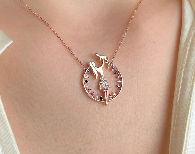 Mother Pendant Necklace, Rose Gold Elegant Jewelry Gift for Her, Feminine Charm Pendant, Birthday Gift Women, Stylish Lady Necklace
