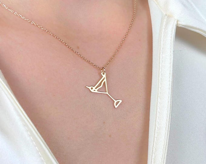 Party Jewelry Martini Necklace, Dainty Gold Cocktail Glass Pendant, Minimalist Bar Charm, Celebration Gift for Her