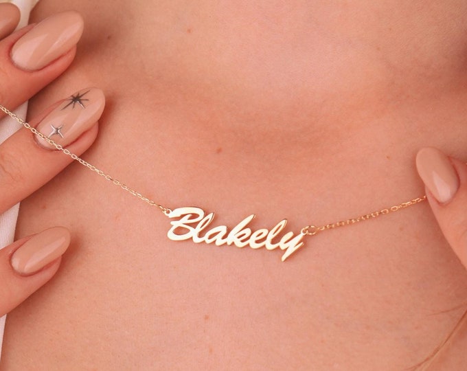 Name Pendant Gold Custom Name Necklace in 14K Gold, Minimalist Personalized Jewelry, Christmas Gift for Her, Unique Gift Ideas