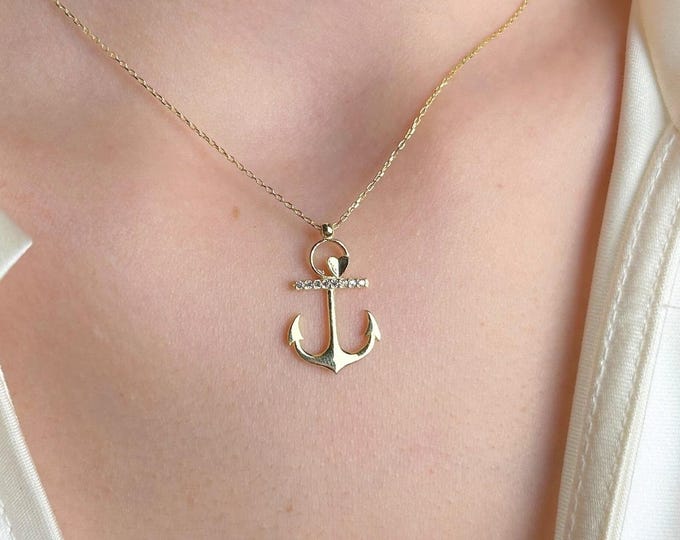 Anchor Necklace Gold, Nautical Pendant Gift for Her, Dainty Anchor Charm, Symbolic Jewelry Women, Birthday Gift, Elegant Nautical Necklace