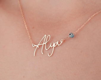 Gold Name Necklace, Personalized Jewelry, Custom Name Pendant, Evil Eye Charm Necklace, Gift for Women, Birthday Jewelry, Everyday Wear
