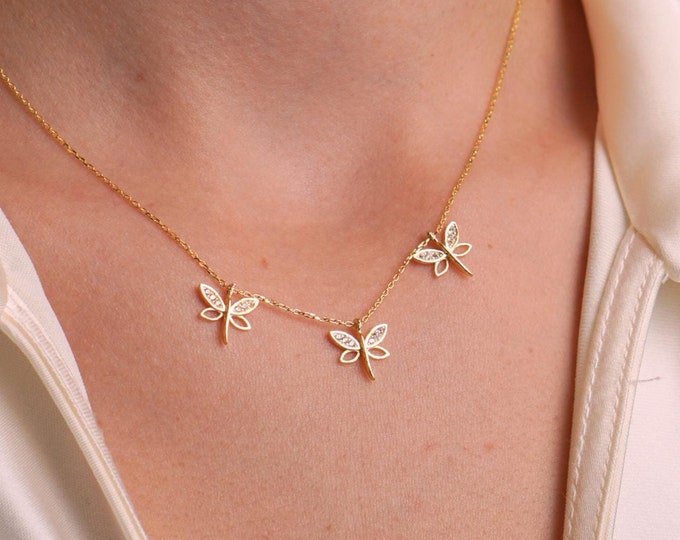 Gold Butterfly Necklace, Dainty Triple Butterfly Pendant, Minimalist Jewelry, Nature-Inspired Gift for Her, Anniversary or Birthday Gift