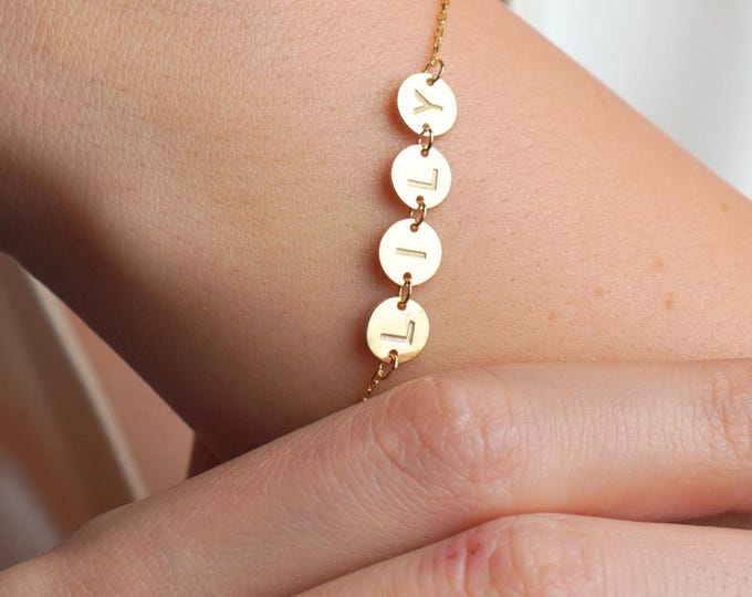 Personalized Name Bracelet, Custom Letter Jewelry, Gold Initial Disc Bracelet, Dainty Name Jewelry, Minimalist Custom Gift, Gift for Her