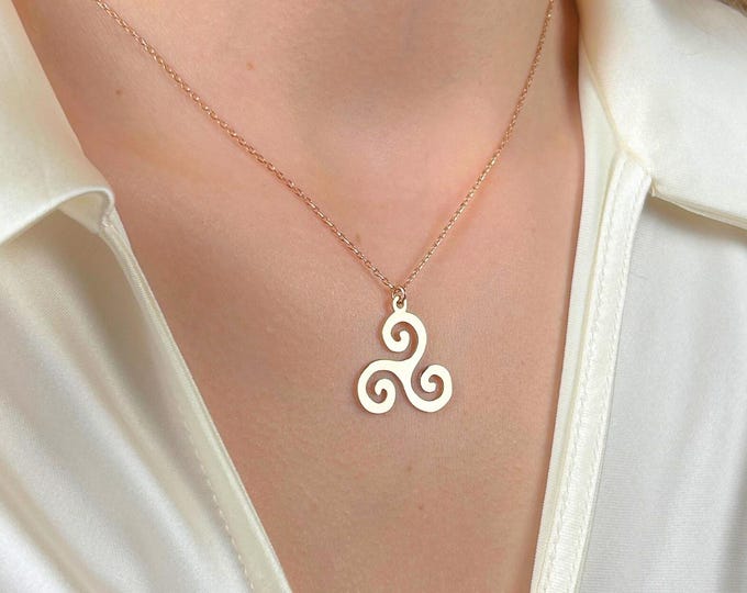 Gold Triskele Necklace, Celtic Spiral Pendant, Ancient Symbol Jewelry, Spiritual Protection, Dainty Gold Necklace, Irish Mythology Gift
