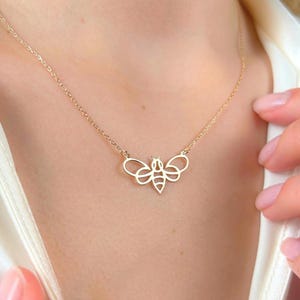 Gold Bee Necklace, Honeybee Pendant, Minimalist Jewelry, Delicate Bee Charm, Symbol of Strength & Prosperity, Dainty Necklace, Gift for Her