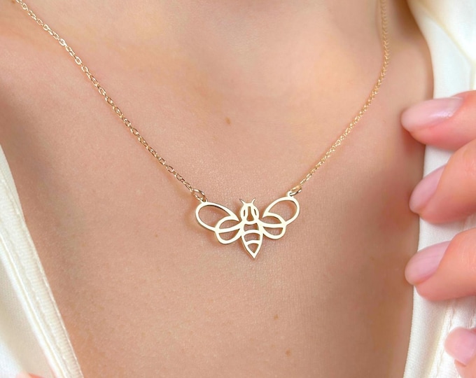 Gold Bee Necklace, Honeybee Pendant, Minimalist Jewelry, Delicate Bee Charm, Symbol of Strength & Prosperity, Dainty Necklace, Gift for Her