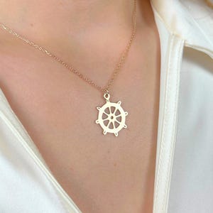 Ship Wheel Necklace, Nautical Steering Pendant, Minimalist Maritime Jewelry, Sailor Symbol Necklace, Ocean Lover Gift, Dainty Gold Charm
