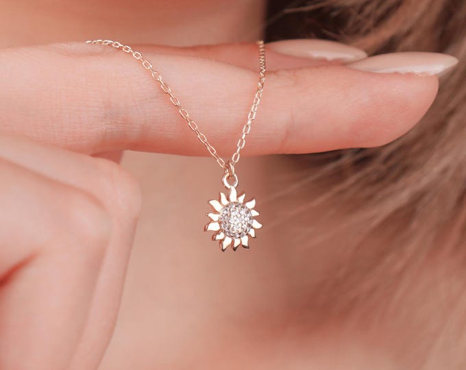 14K Gold Sunburst Necklace, Sun Pendant, 14K Solid Sun Charm, Summer Pendant, Real Gold Necklace, Gift for Her, Birthday Gift