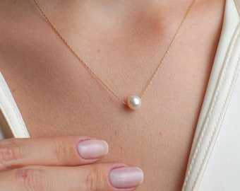 Freshwater Pearl Necklace, 14K Single Pearl Pendant, Minimalist Freshwater Jewelry, Bridesmaid Gift, Wedding Jewelry, Gift for Her