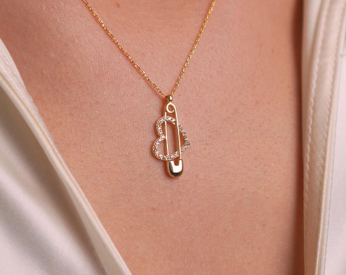 Gold Treble Clef Necklace with Zircon Stones