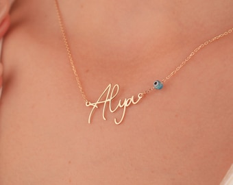 Custom Name Necklace with Evil Eye Bead