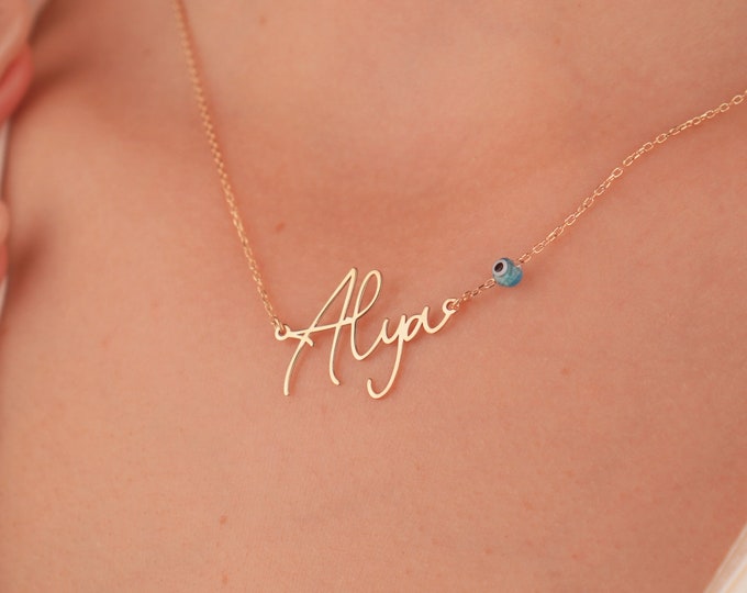Custom Name Necklace with Evil Eye Bead