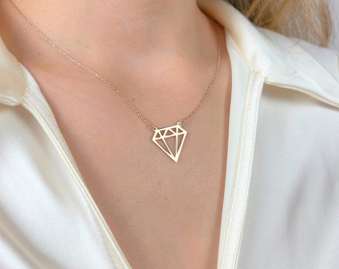 Diamond Necklace, Geometric Crystal Pendant, Minimalist Luxury Jewelry, Dainty Charm, Elegant Everyday Necklace, Gift for Mom