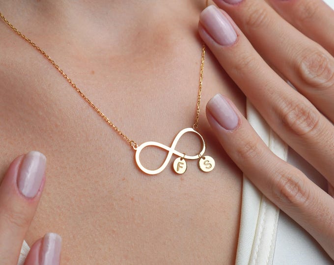 Infinity Necklace with Custom Initial Charms, Dainty Personalized Jewelry, Anniversary & Bridesmaid Gift for Her, Custom Necklace