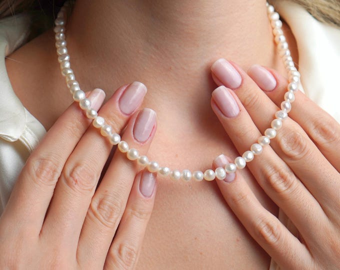 Pearl Strand Necklace, Freshwater Pearl Necklace for Women, Classic Bridal Jewelry, Pearl Strand, Bridesmaid Gifts, Bridal Gift for Her