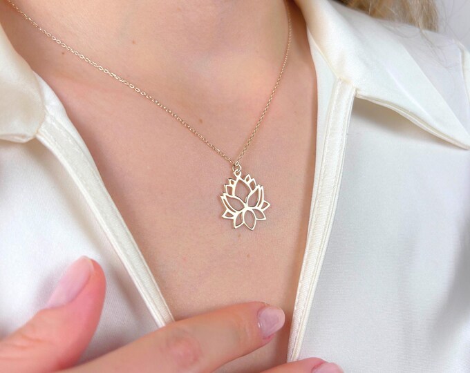 Lotus Necklace, Sacred Flower Pendant, Minimalist Spiritual Jewelry, Dainty Yoga Necklace, Elegant Zen Charm, Mindfulness Gift for Her