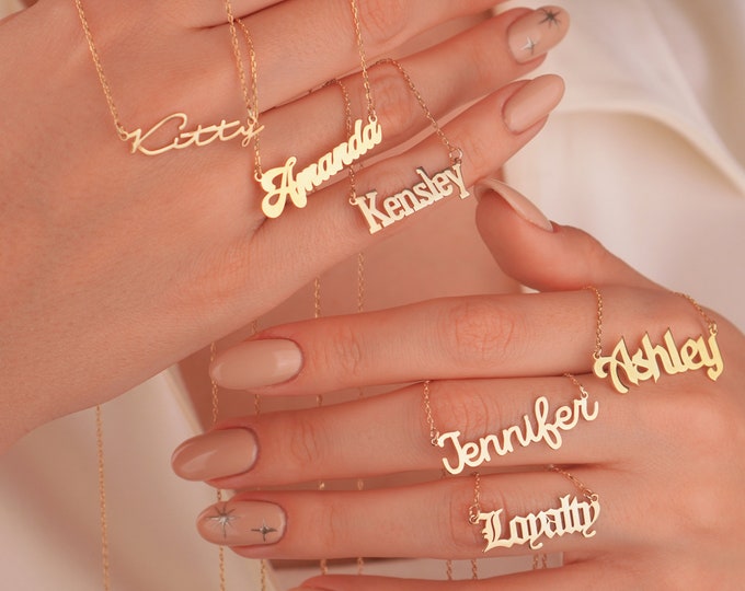 14K Gold Name Necklace, Custom Name Pendant, Minimalist Personalized Jewelry Gift for Her, Christmas Gift