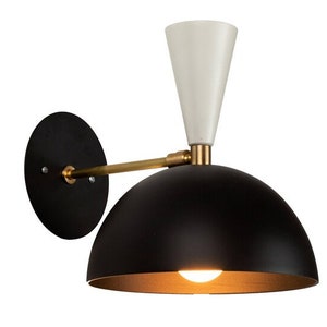 Mid Century Stilnovo Sconces: Black & White Brass Wall Lamps