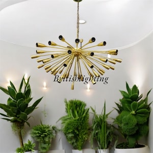 1950&#39;s Mid Century Vintage brass sputnik chandelier, sputnik chandelier - space age design chandelier - sputnik chandelier