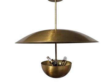Mid-Century Sputnik Chandelier: Brass 3-Light Dish Pendant, Vintage style lighting