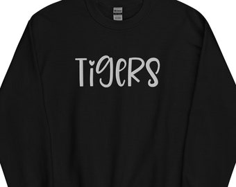 Embroidered TIGERS Sweatshirt, Sweetheart Tigers Spirit wear, Fall Football, Cozy, PTO, Teachers, Tigers Mascot, Gildan Unisex Crew